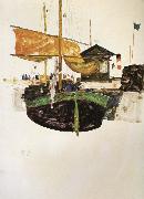 Egon Schiele Ships at Trieste oil painting
